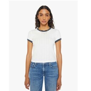 MOTHER The Itty Bitty Ringer Pointelle Tee in Skip.A Beat Size Medium